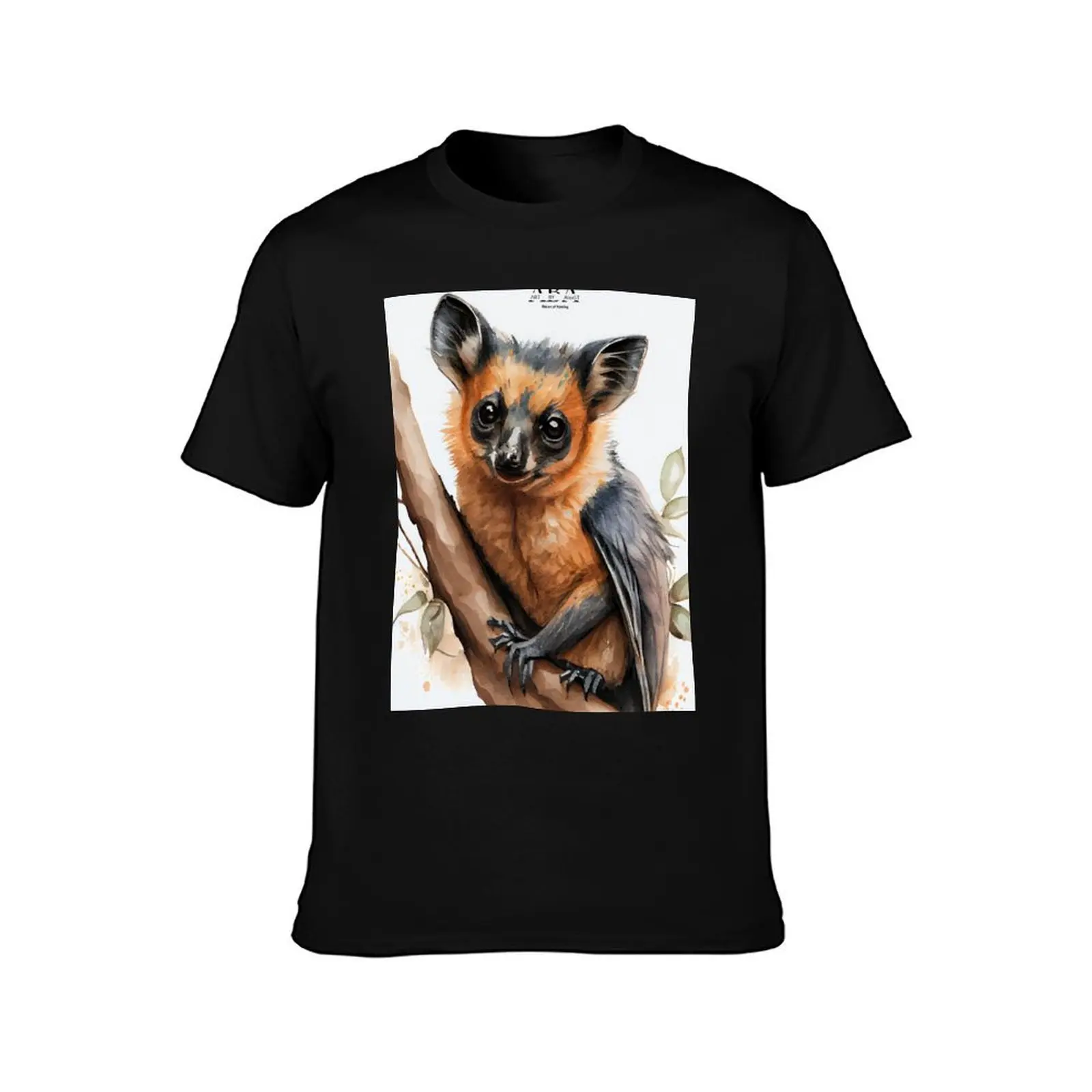 Australian terrestrial Spectacled Flying-Fox - Watercolor Paint T-Shirt Summer Casual Cotton Tee Oversized Streetwear Tops