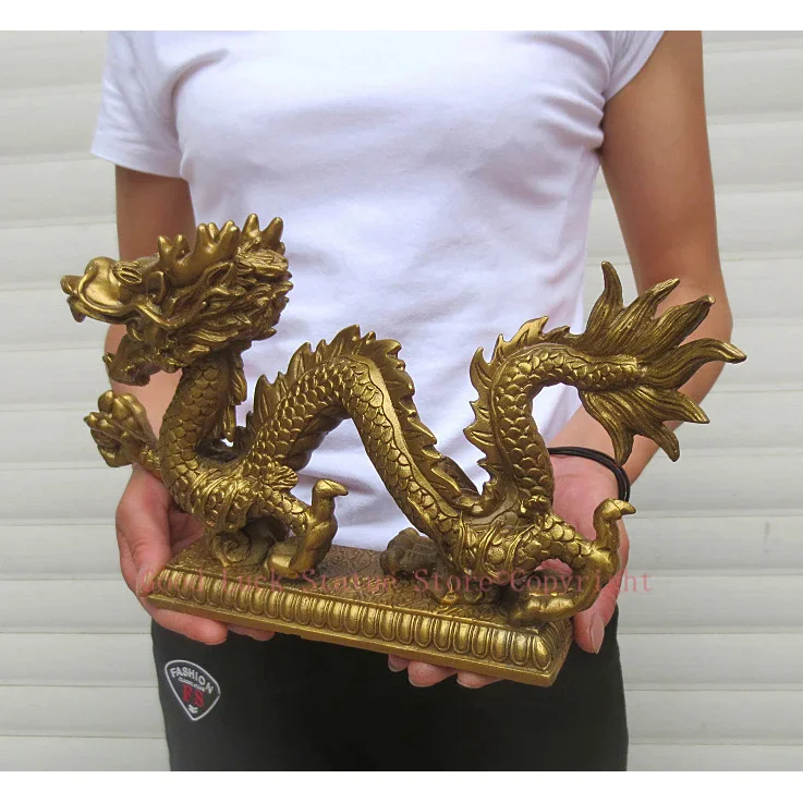 29CM # office home shop company lobby thriving business Money Drawing GOOD LUCK Mascot# gold Loong dragon FENG SHUI Brass statue