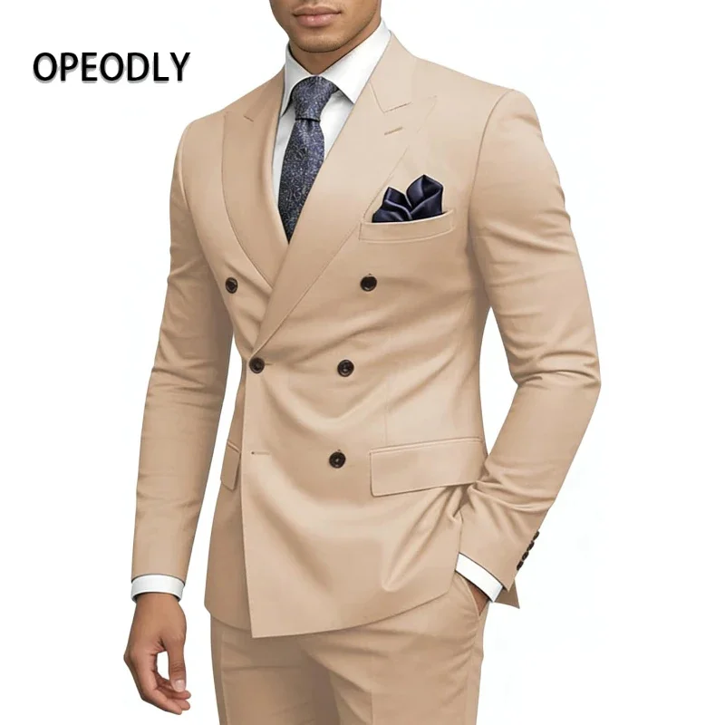 

OPEODLY Mens 3 Piece Slim Fit Double Breasted Suit Wedding Prom Formal Tuxedo Set Jacket Vest Pants