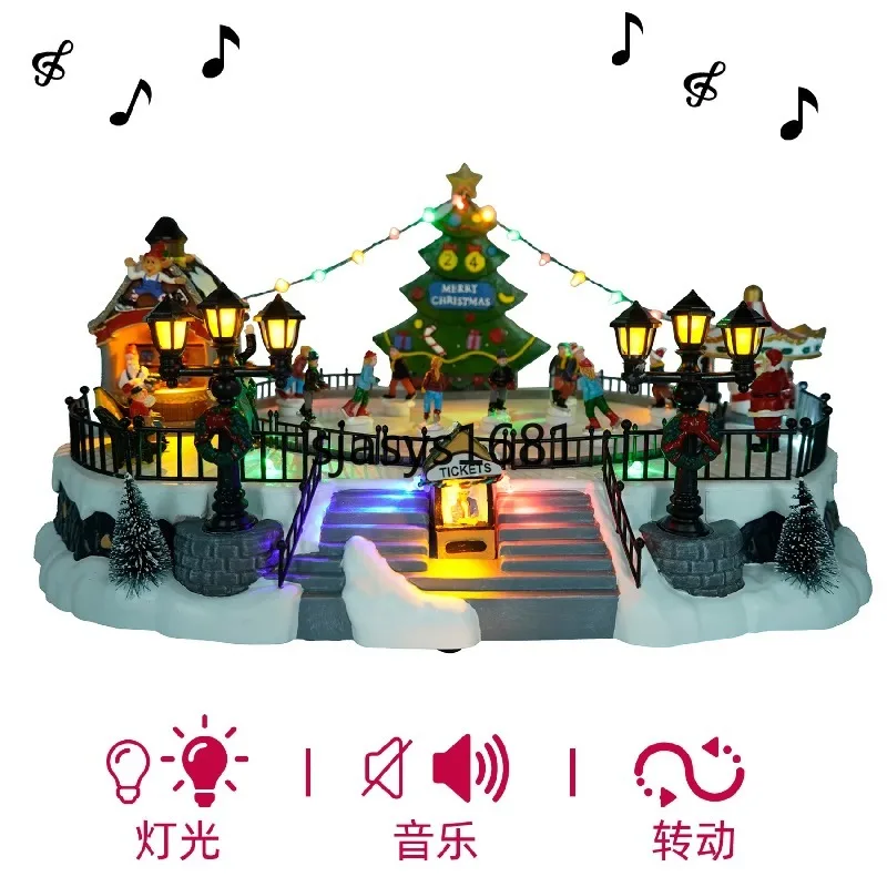 Suitable for Skiing Christmas Scene Amusement Park Music Box Set Skating Rink Scene Decoration