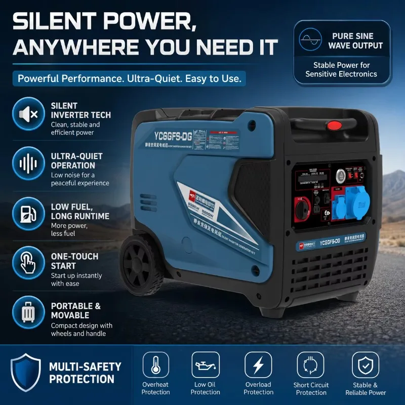 

Portable Silent Inverter Generator 3KW-8KW Remote Start Duel Fuel Generator for Home Use & Camping