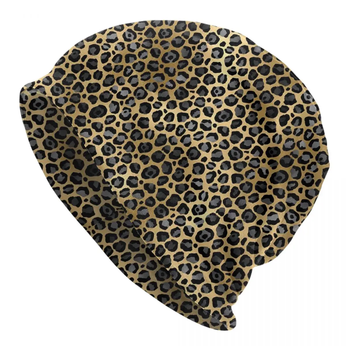 Leopard Spots Print Bonnet Hats Black and Gold Knit Hat Men Women Unisex Fashion Elastic Beanie Hats Spring Outdoor Design Caps