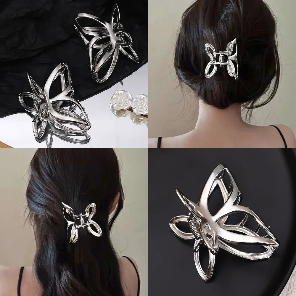 1pcs Simple Sweet Hollow Butterfly HairClips Elegant Non-Slip Hair Clip Ponytail Holder Clip Hair Accessories for Thick hair