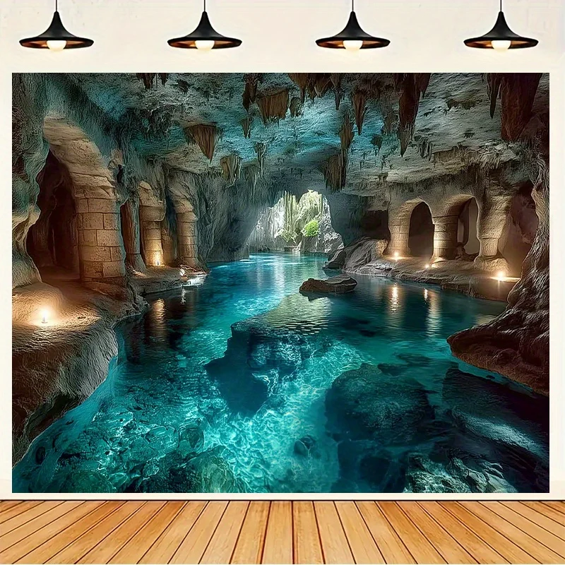 Two D Banner One Piece Underwater Cave Turquoise Sea Water And Cave Shape Suitable For Family Studio Party Decoration