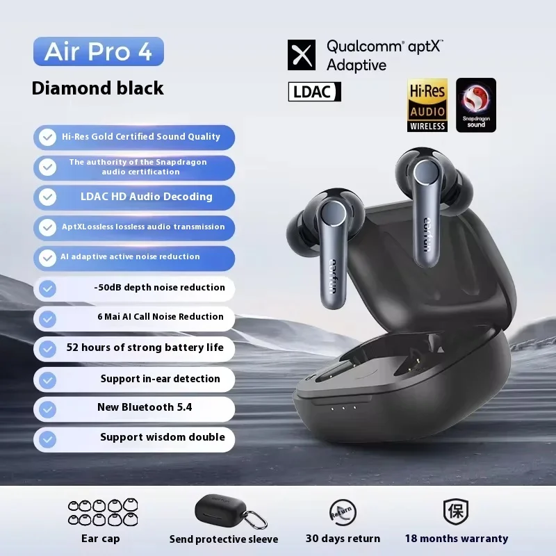 سماعة أذن EarFun Air Pro 4 لاسلكية نشطة HI-FI بلوتوث 5.4 IPX5 ياربود للحد من الضوضاء ملحقات ألعاب الكمبيوتر سماعة ألعاب رياضية إلكترونية