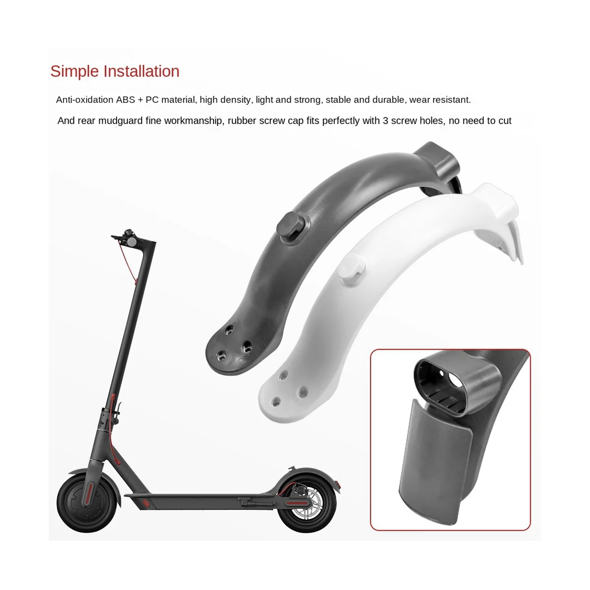 For Xiaomi M365 Pro2 1S MI3 Electric Scooter Rear Fender Set Bracket Taillight Accessories,White