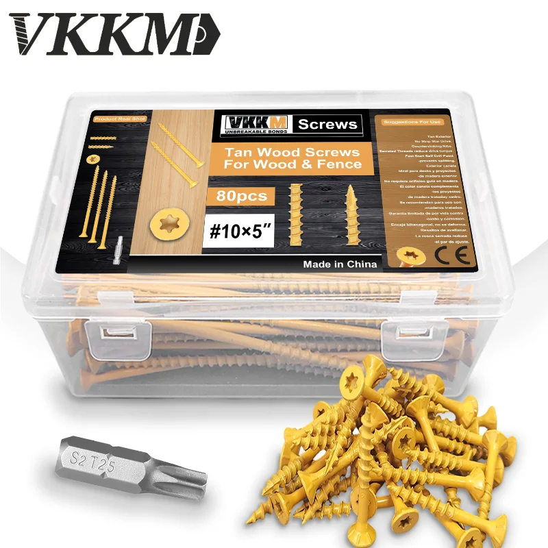 

VKKM-Yellow Deck Wood Screws, Self-tapping Head Design with Rust-proof Coating, Come with a T-25 Bit, for Garden Projects.