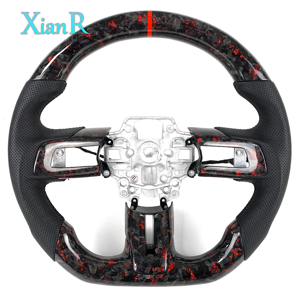 Custom Red Forged Carbon Fiber Steering Wheel for Ford Mustang 2015-2023 S550 GT EcoBoost Shelby GT350 GT500