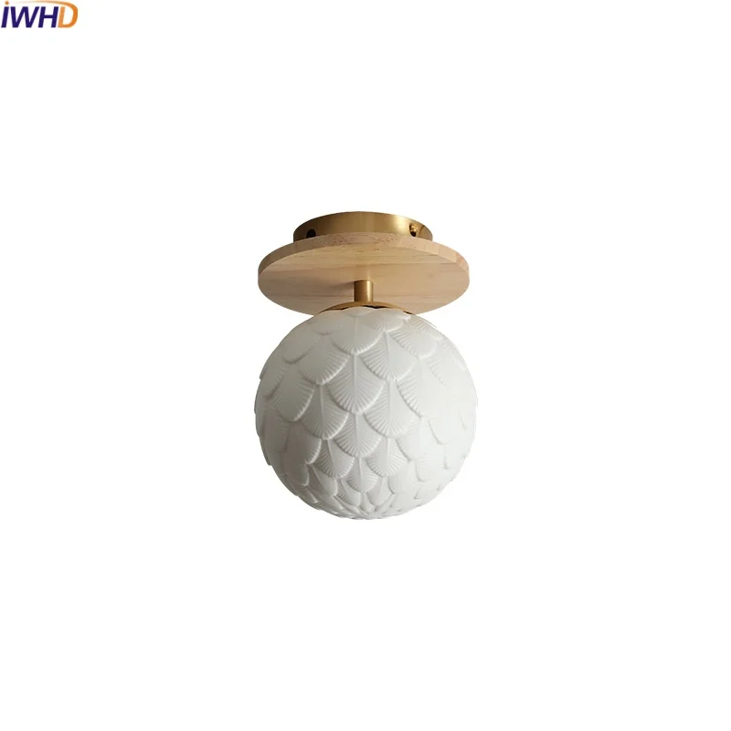 

IWHD Ceramic Wood LED Ceiling Light Decoration Porch Balcony Kitchen Indoor Lighting Modern Ceiling Lamp Candeeiro De Techo