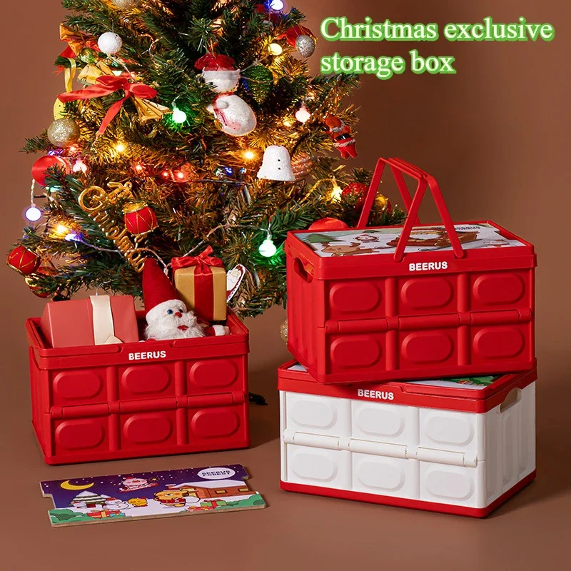 

Christmas Cartoon Storage Box, Collapsible Plastic Storage Bins with Handle, Picnic, Indoor, Home, Room, Closet, Outdoor,Camping