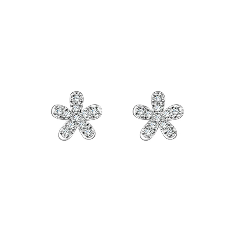 925 Silver Needle Shiny Small Earrings Flower Leaf for Women Tiny Cubic Zirconia Stud Earrings Fashion Jewelry