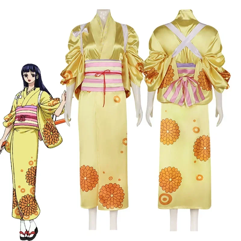 

Anime Kikunojo Cosplay Costume Yellow Kimono Outfits Halloween Carnival Party Role Play Uniform for Women
