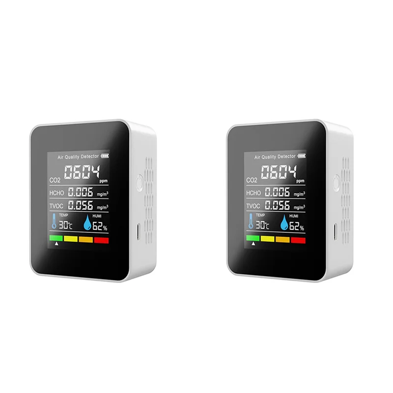 

【Срочная распродажа】2X 5 в 1 измеритель CO2 цифровой тестер температуры и влажности детектор углекислого газа монитор качества воздуха TVOC HCHO Analyze