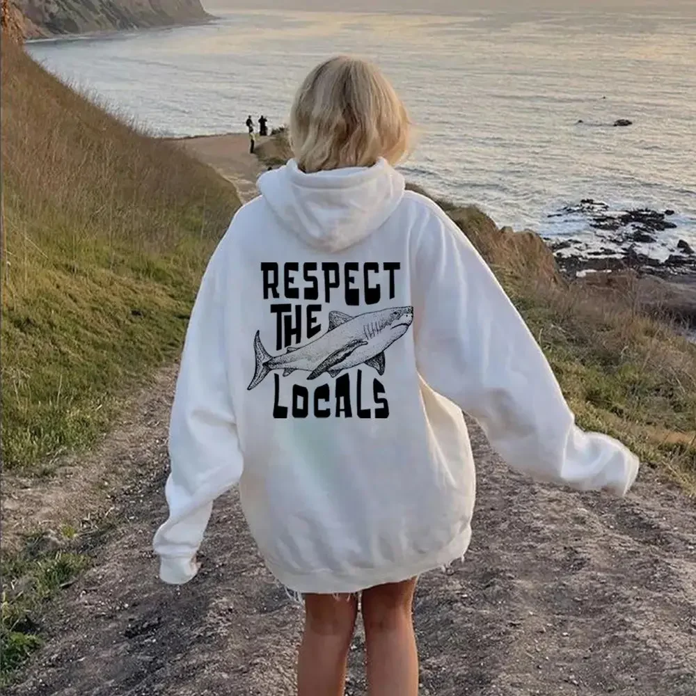 Respect Locals Hoodies Surf Hoodies Save The Shark Plus Size Sweatshirts Unisex Pullover Vsco Hoodies Unisex Hoodies