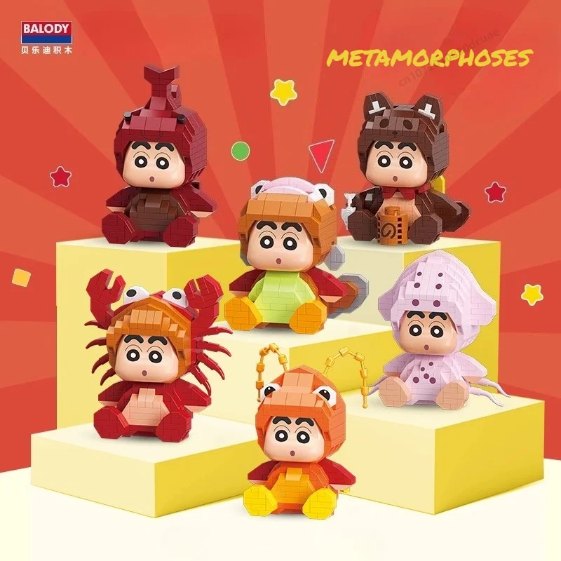 Klocki konstrukcyjne Crayon Shin-chan, model z małych elementów, seria kreskówkowa z uroczymi zwierzętami, zabawka, ozdoby, prezent urodzinowy