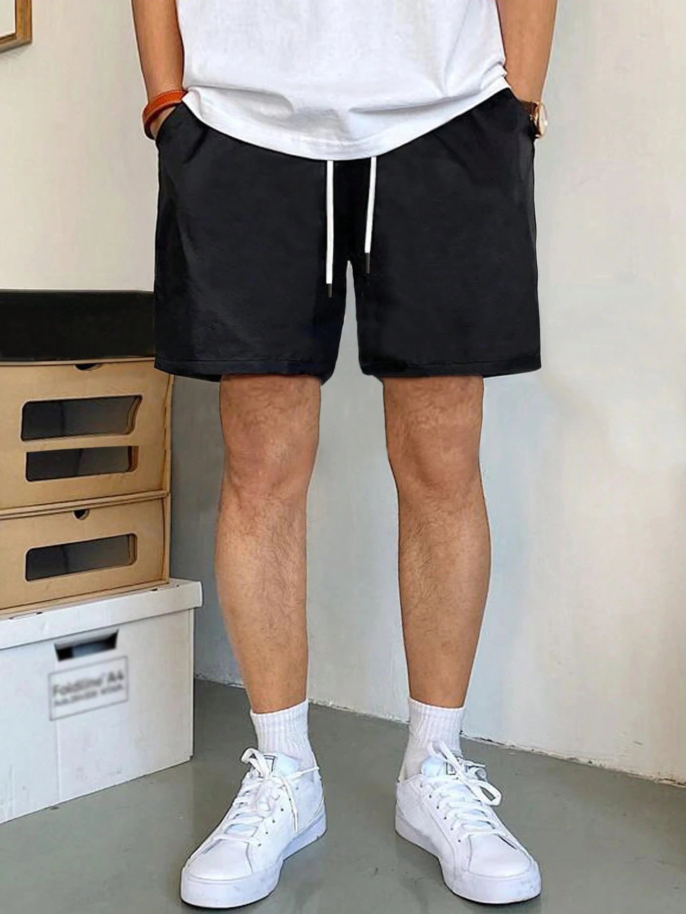 

Loose Men's Drawstring Waist Slant Pocket Shorts Solid Color Cotton High Quality Casual Sports Shorts y2k mens shorts sweatpants