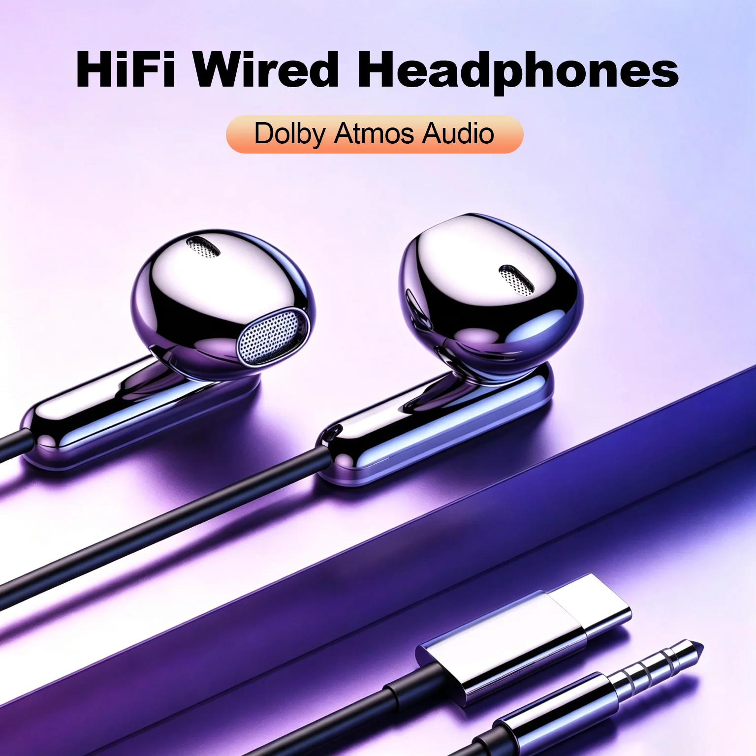 USB Type C Wired Headphones HiFi Stereo Music Headset 3.5mm Earphones With Mic Earbuds For Samsung Galaxy S26 iPhones Laptops PC