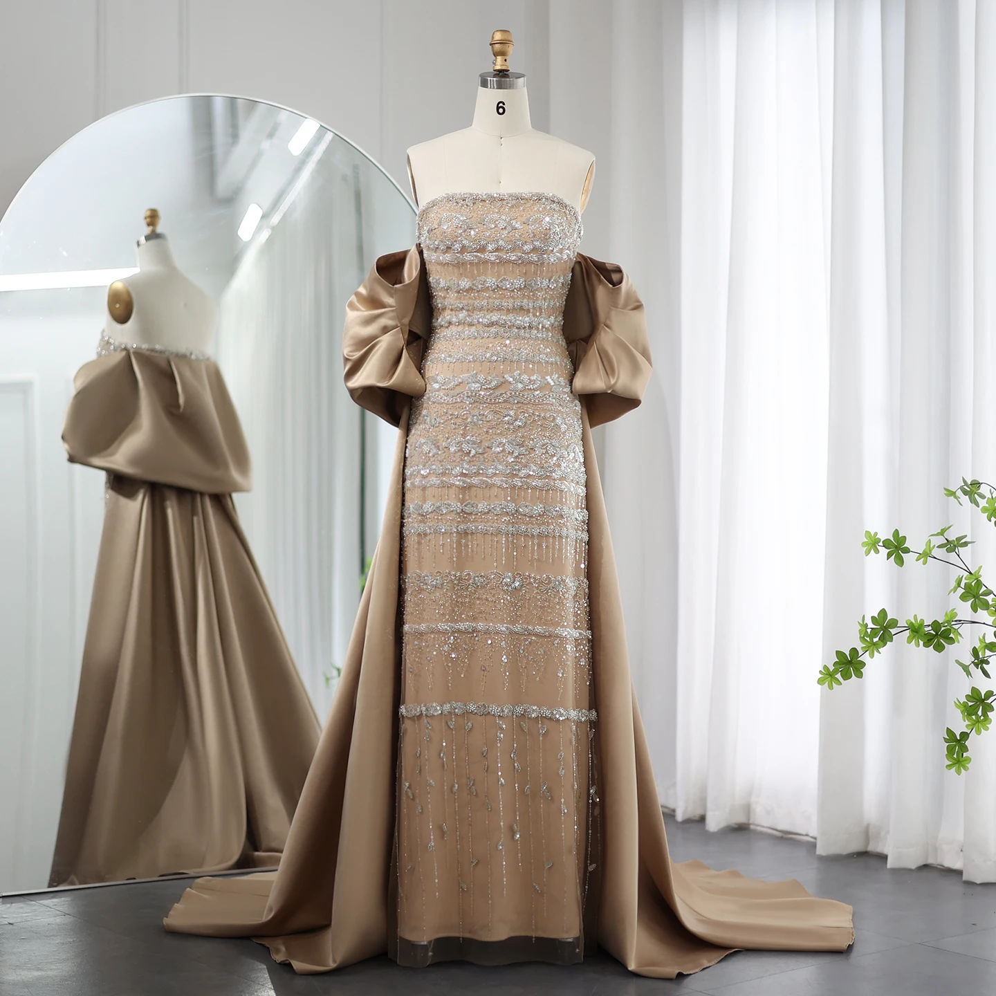 Luxury Jancember Sage Green Evening Dresses With Cape 2024 Arabic Blue Beaded Elegant Women Wedding Party Gowns Scz147