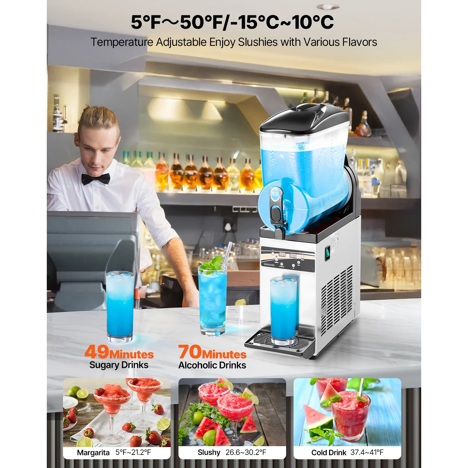 Succebuy 15L Commercial Frozen Drink Maker Single Tank Slushy Machine,Slushie Maker for Home Party Restaurants Cafe Bars
