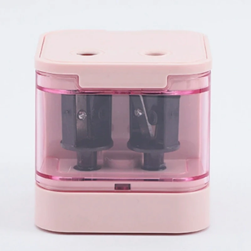 Temperamatite automatico, stile batteria, copertura sicura Strumenti per affilare elettrici a due fori per materiale scolastico per bambini-AT82