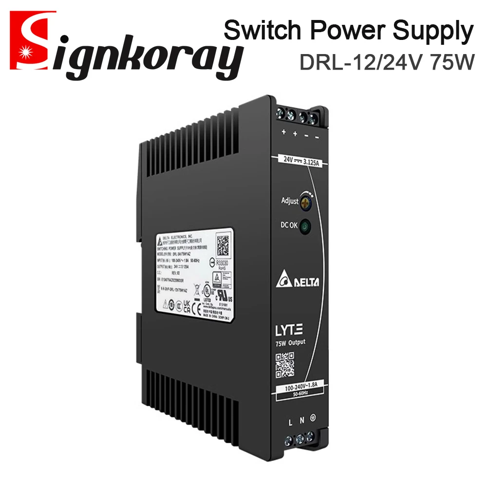 Signkoray-fonte de Alimentação de Comutação Original tipo Trilho Din Série Drl 12v 24v 75w Monofásico 5060hz