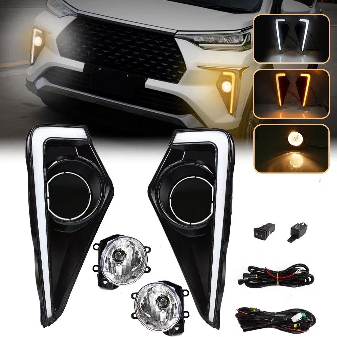 

LED DRL For Toyota Veloz 2021 2022 2023 Daytime Running Light Driving Headlights with Fog Lamp Assembly Car Accessories