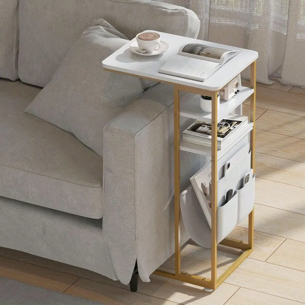 

C Table End Table, 23.4 Tall C Shaped Side Table That Slides Under Sofa, Slim Under Couch Table, Modern Industrial Coffee Tray