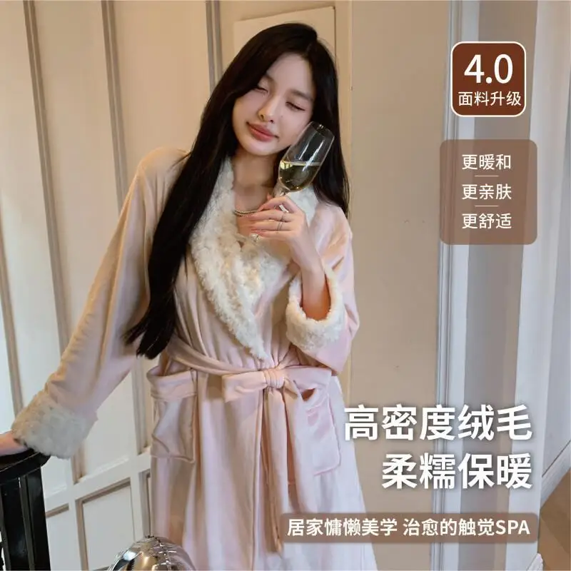 

Пижамный комплект, удобная одежда для сна, женский фланелевой халат, зимняя теплая флисовая одежда для сна, элегантная домашняя одежда с леопардовым принтом, простой дизайн