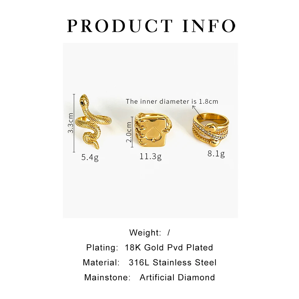 Peri\'sBox Waterproof 18K Gold Plated Heart Magic Book Finger Rings for Women Vintage Spiral Serpent Ring Unique Designer Jewelry