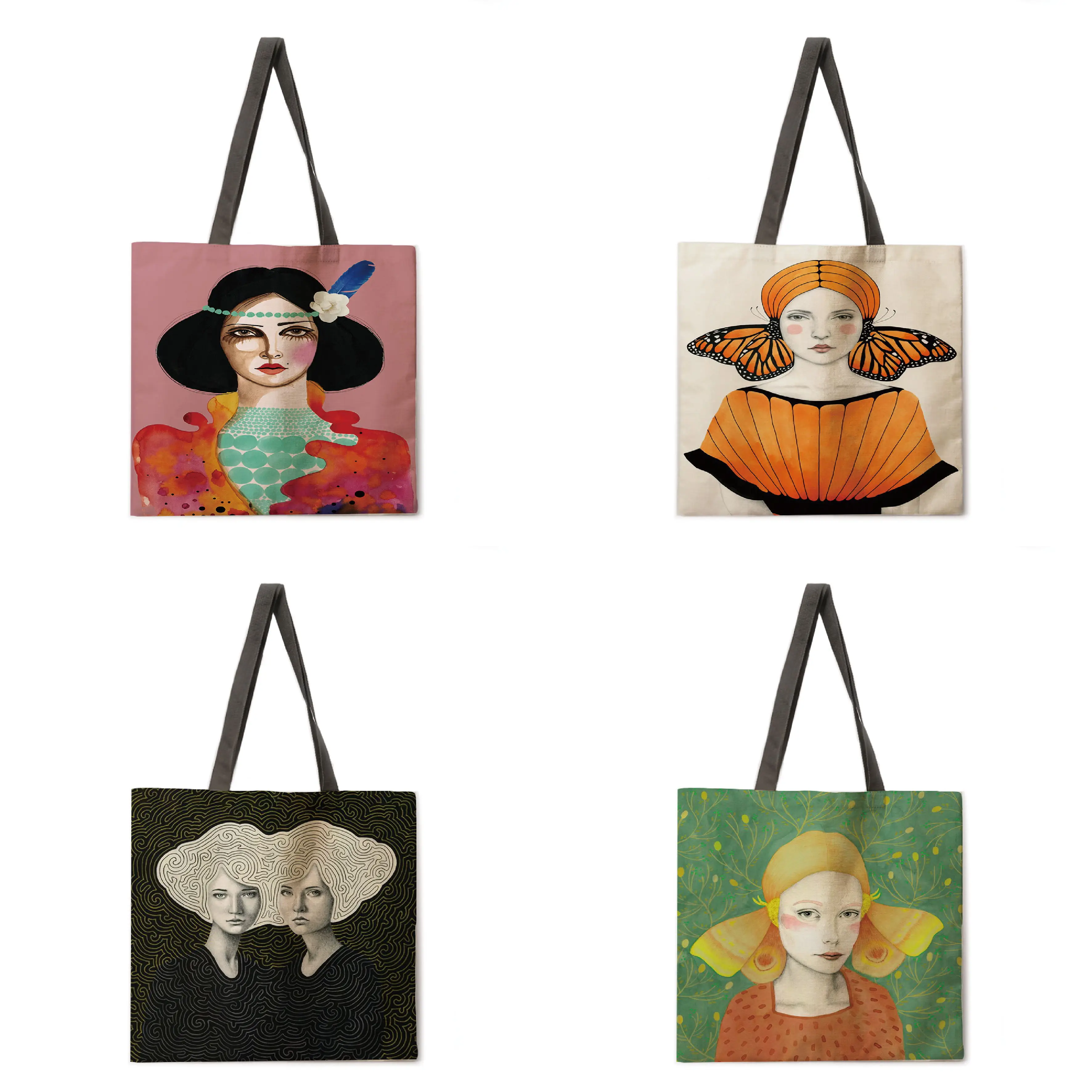 

Beautiful Girl Linen Bag Handbag Shoulder Bag Large Capacity Eco-friendly Shopping Bag Handbag Tote Bag