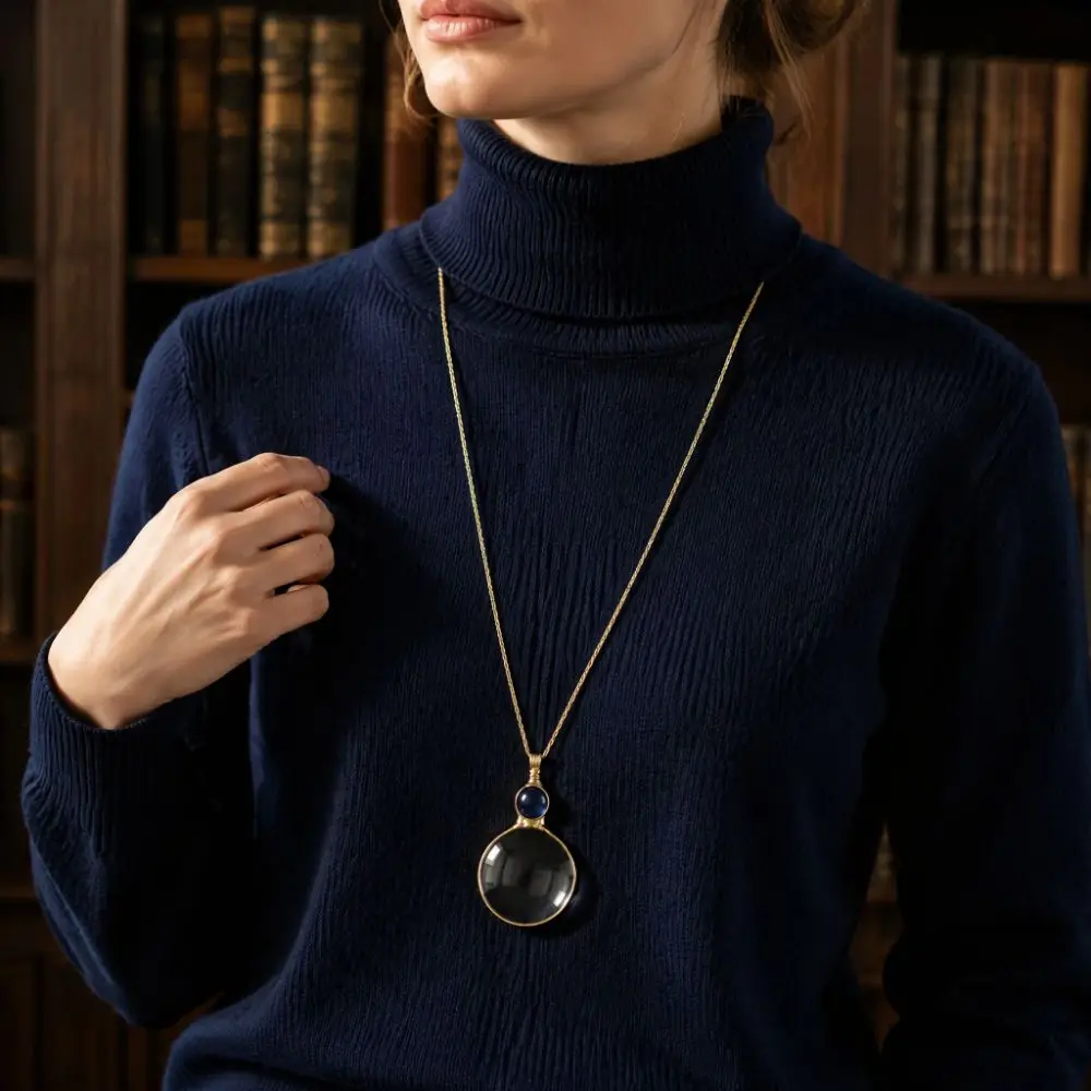 Metal Circular Magnifying Glass Pendant Reading Amplifier Fashion Sweater Chain Pendant BoHo Style Portable