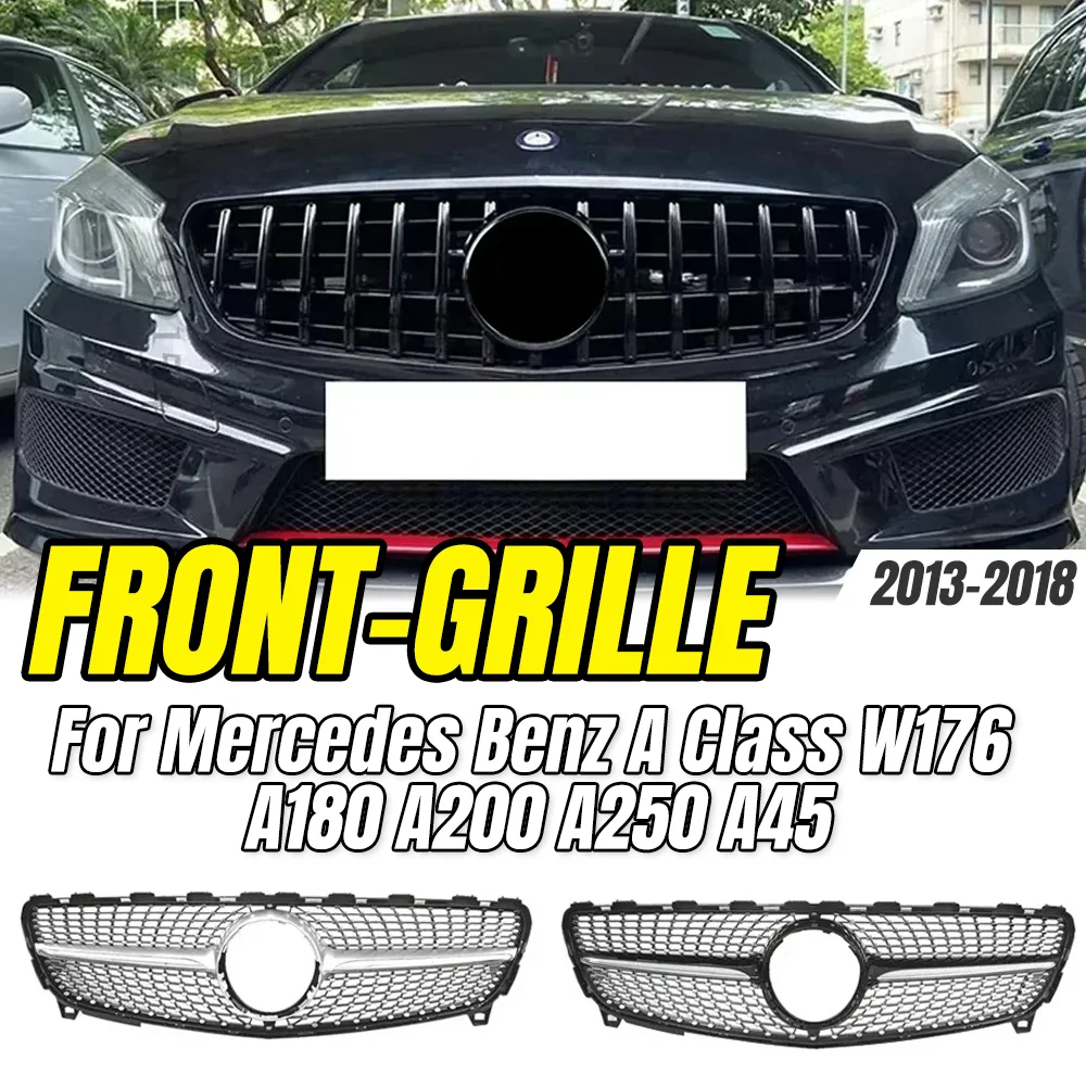 

For Mercedes Benz A Class W176 A180 A200 A250 A45 2013-2018 Front Bumper Grille,AMG Style Chrome Black Diamond Mesh Car Styling