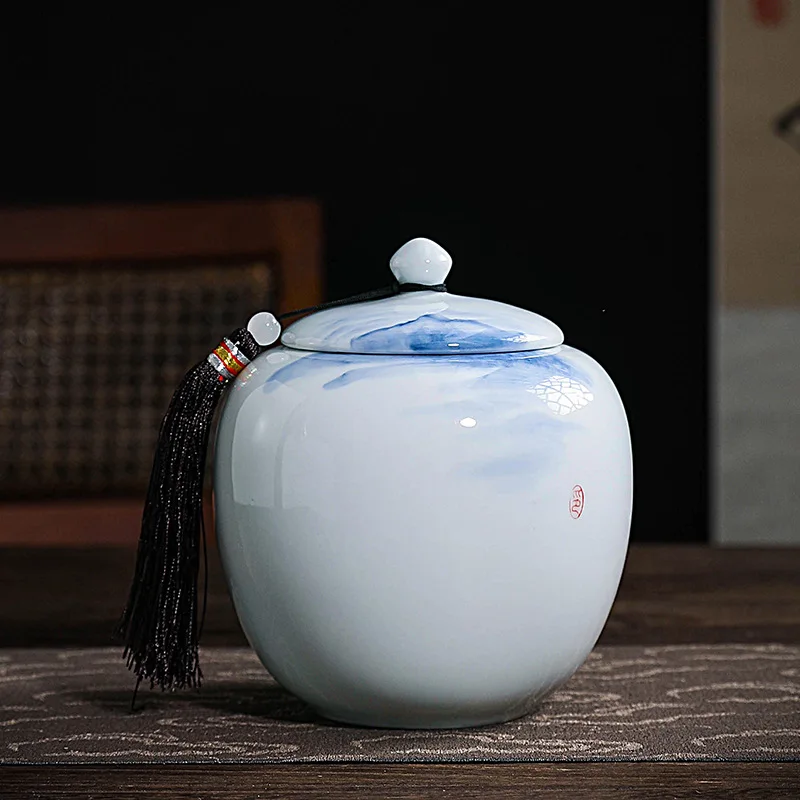 High-grade Ceramic Storage Jar Round Tea Household Porcelain Sealed Medicinal Bottle