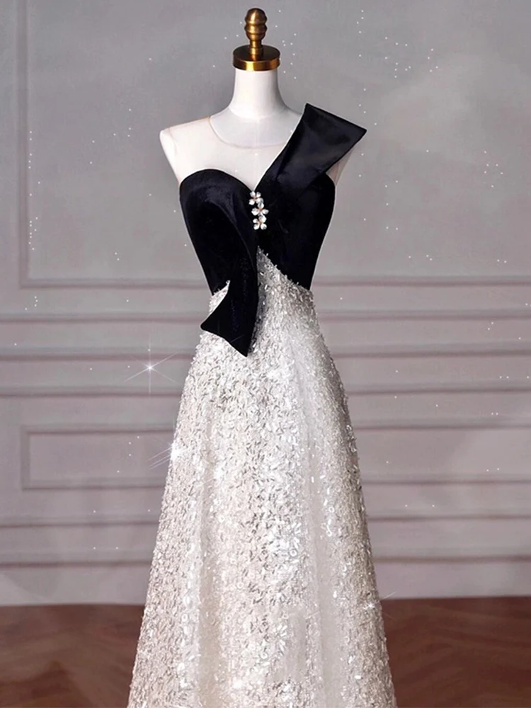 

Ele Bla Evening Gown Sparkling Sequins Birthday Par Adult Ceremony Dr Sophistied aceful Long A-Line Skirt