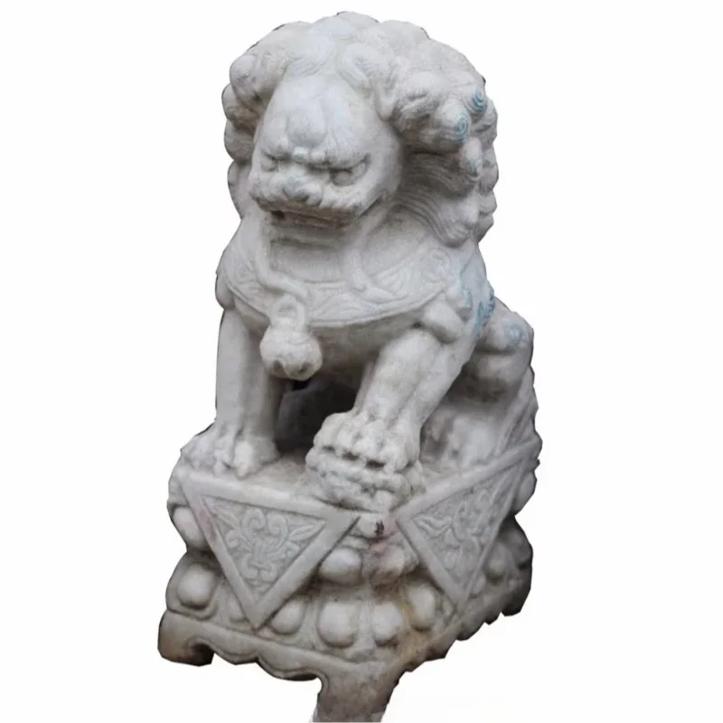 Chinese gate decoration antique white stone lion sculpture, marble statue handmade model