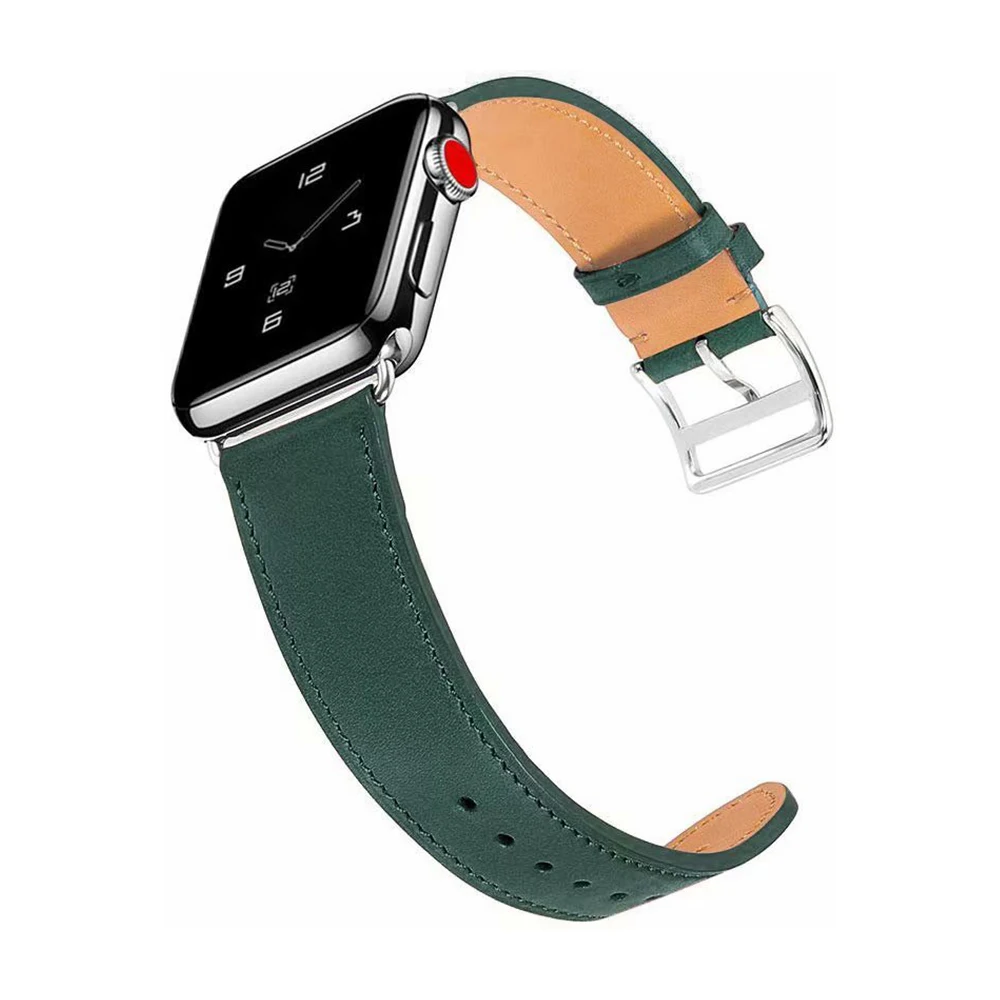 

Midnight Green Leather Loop Band For Apple Watch Series 4 5 44mm 40mm Single Tour Watchband IWatch 42mm 38mm Strap Bracelet