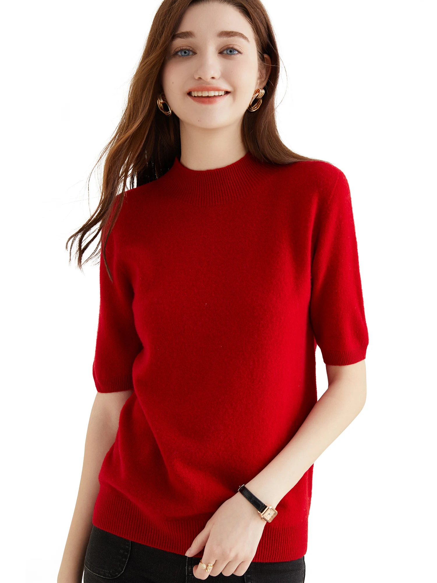 Women\'s Sweater Knitwears Tops Fashion Women Sweaters 2023 New 100% Merino Wool Turtleneck Short Sleeve Pullover Female Clothing