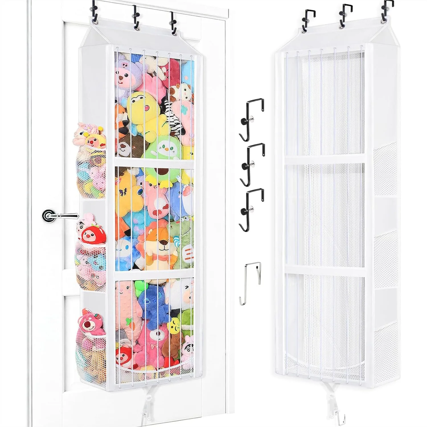 

Over the Door Stuffed Animal Storage with Elastic Rope – Large Capacity Plush Toy Organizer for Kids Room