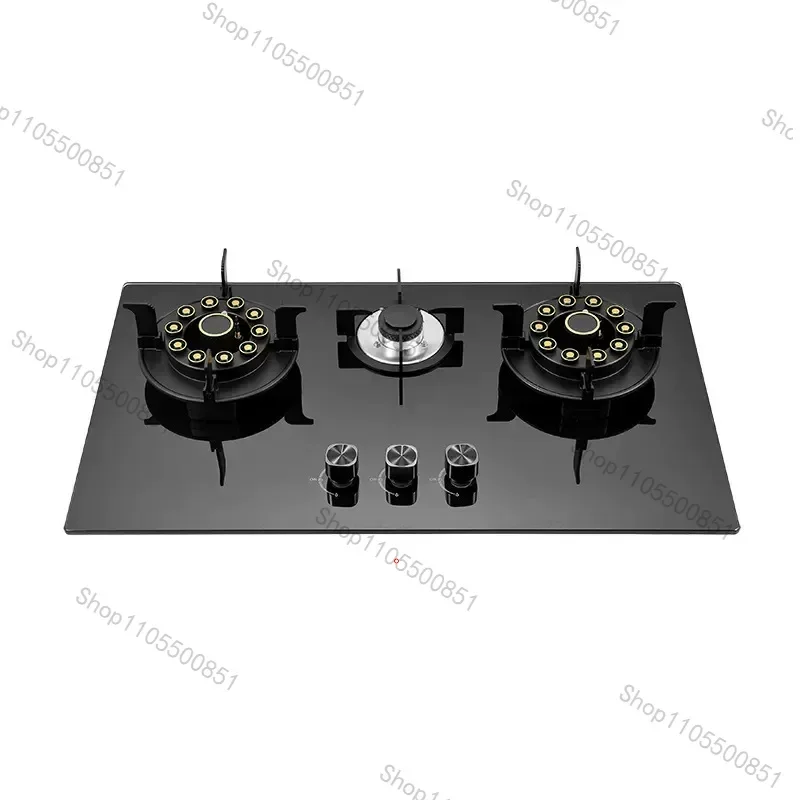 3-Burner Gas Hob Stove Tempered Glass Built-In Cooktop for Household and Hotel Use