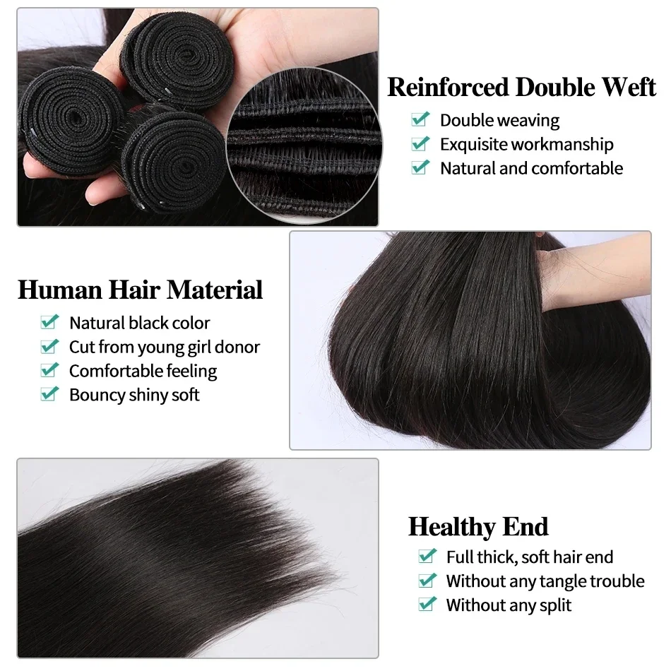 Bot Recht Menselijk Haar Bundels Braziliaanse Menselijk Haar Weven 100% Menselijk Haar 8-34 Inch Lang Remy Hair Extension Natuurlijk Zwart