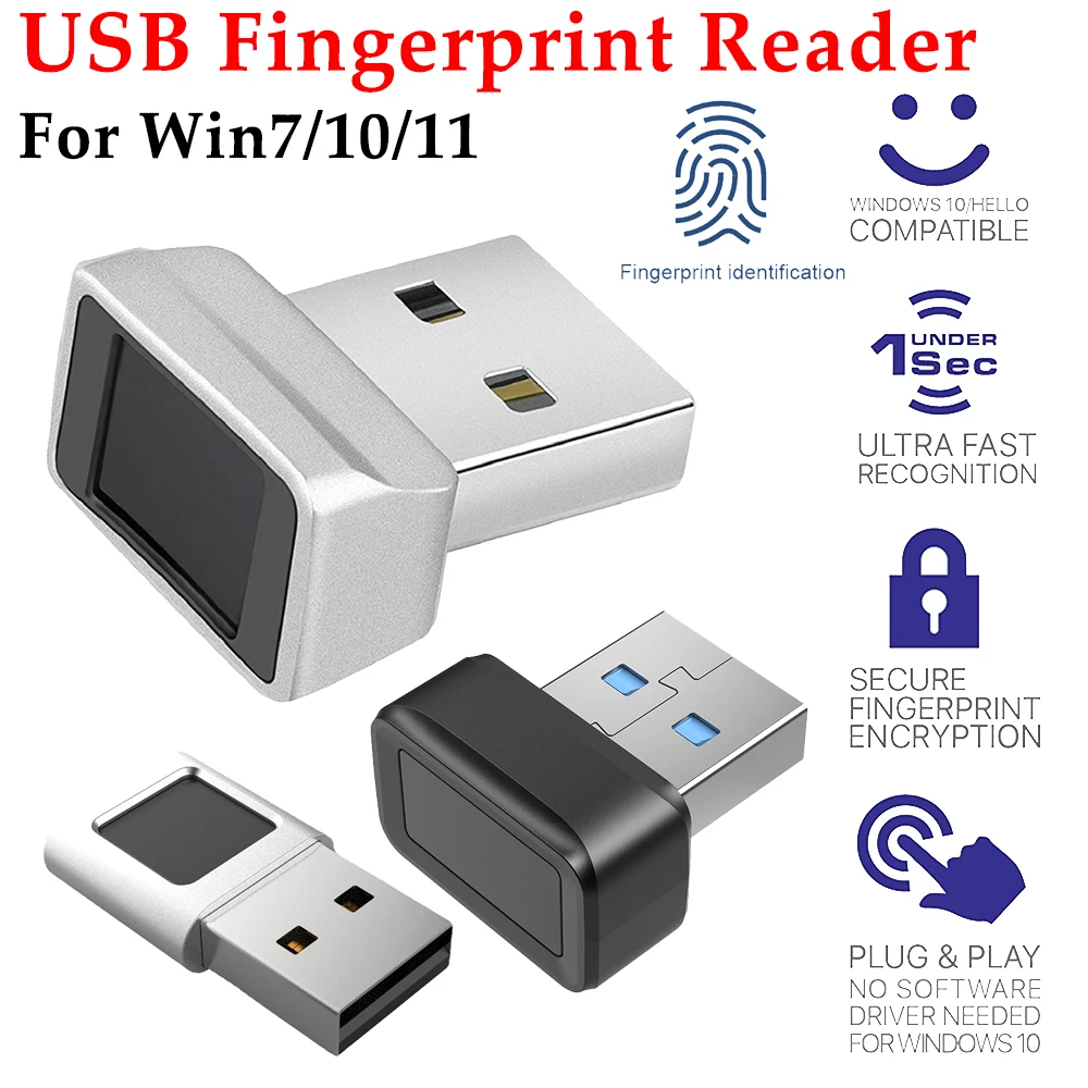 USB Fingerprint Reader Module for Windows 7 8 10 11 Hello Biometric Scanner Padlock for Laptops PC Fingerprint Unlock Module