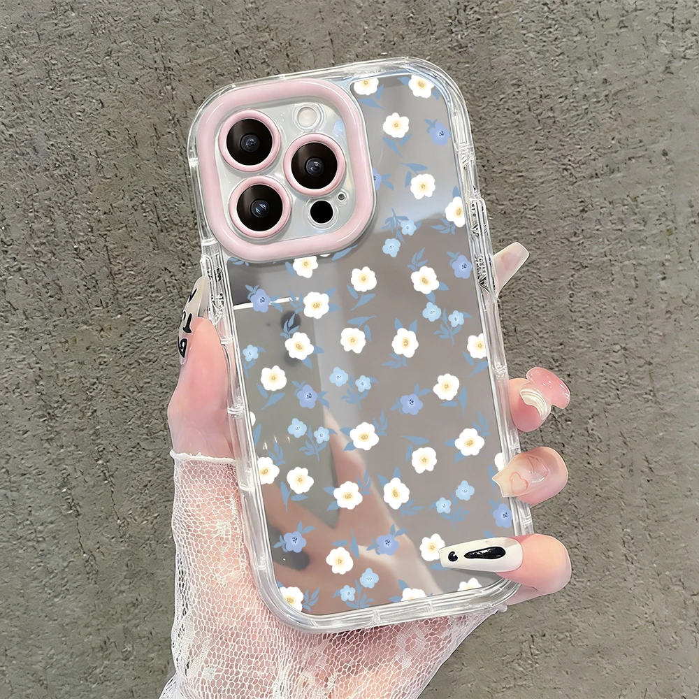 Niedliche Wildblumen- und Unkraut-Motiv Air Cushion Spiegel Handyhülle für iPhone 17 15 14 16 Pro Max 13 12 11 Pro XR XS 7 8 Plus 17Air Girl Cover – Detail 7