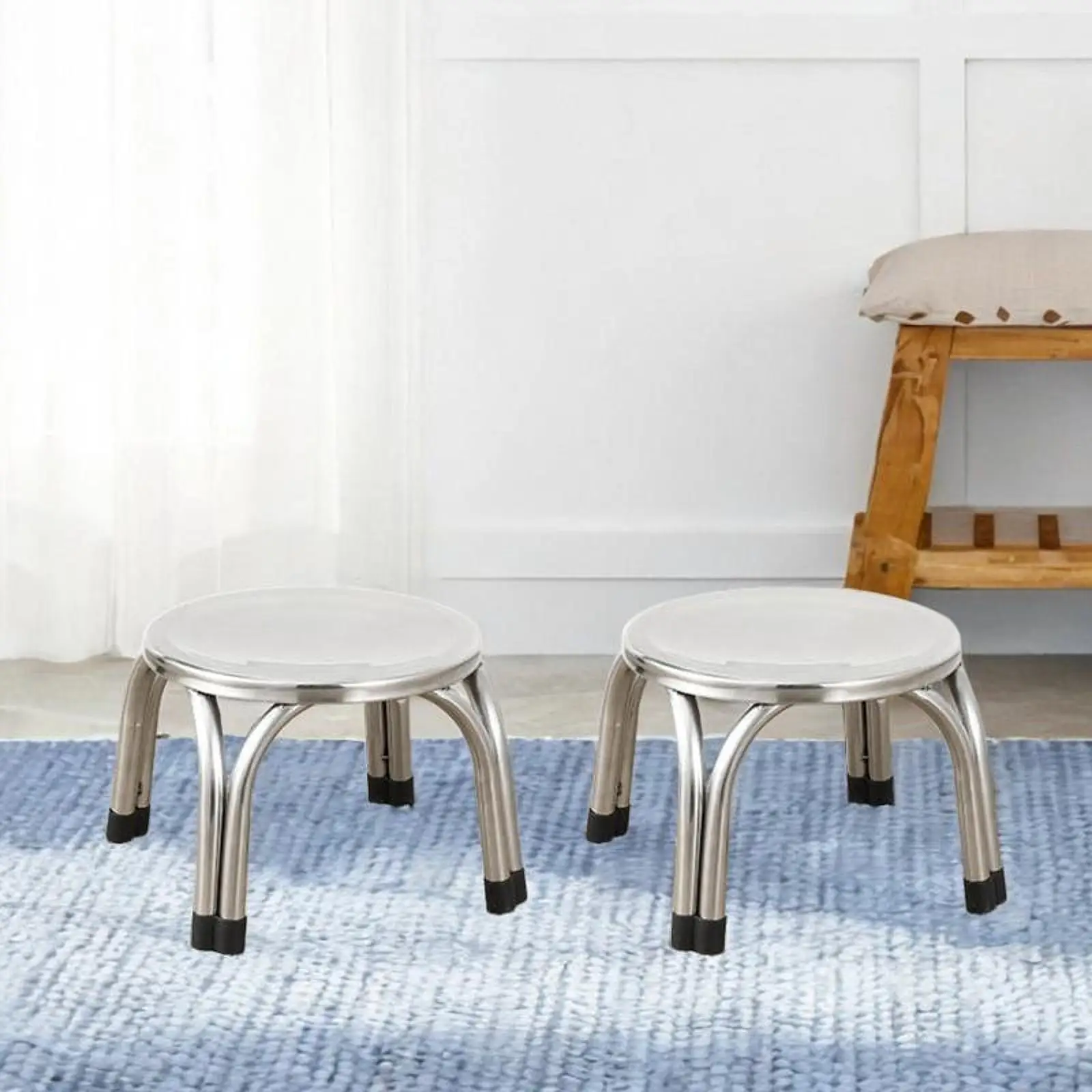 

2x Small Stools Stacking Stools Lightweight Kids Sofa Benches Stainless Steel Footstools Ottomans for Kitchen Hotel Apartment