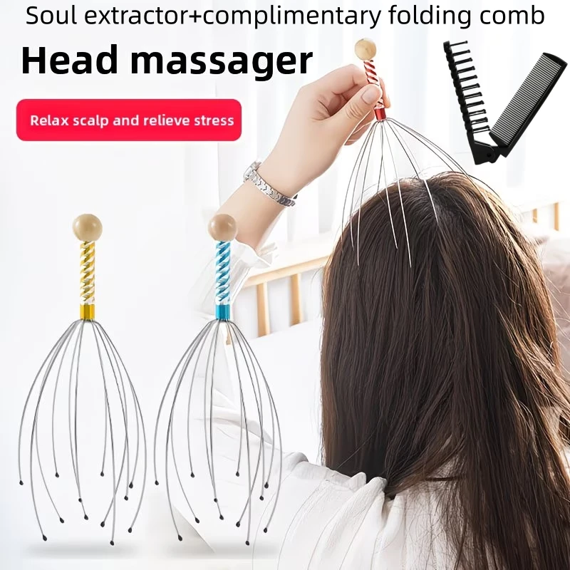 2pcs Set (1 Head Massager (Random Color) + Free Folding Comb), Soul Extractor, Head Itch Scratcher Claw, Octopus Massager
