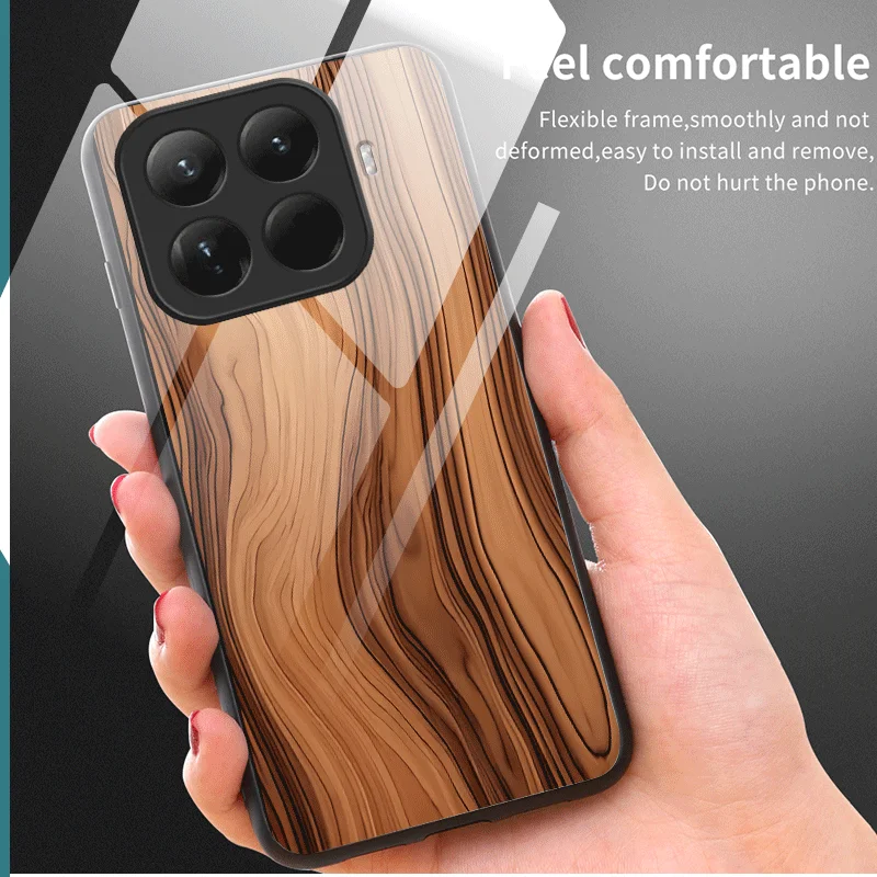 Hard Tempered Glass Case For Xiaomi 17T Pro Mi 17T 5G Protective Cover Wood Texture Pattern Back Shell Fundas