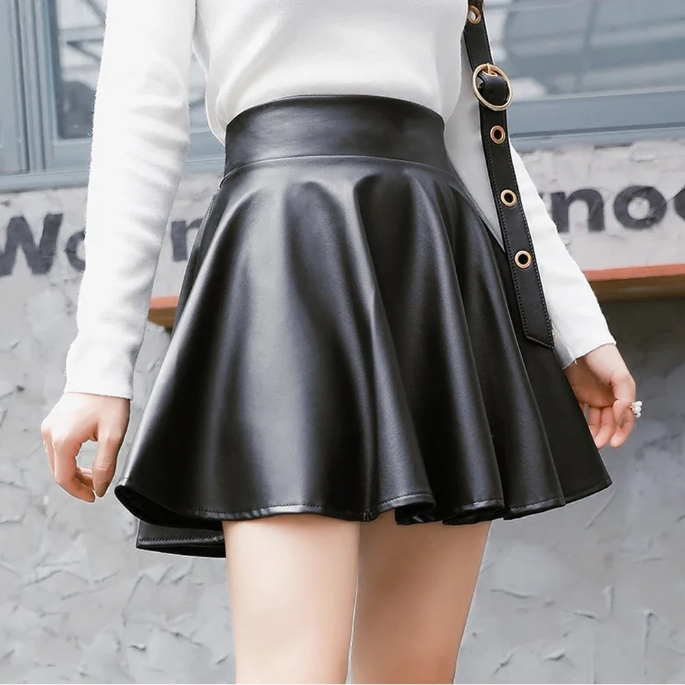 Women Faux Leather Skirts High Waist Elastic Mini Short Skirt Multipurpose For Skater Work Nightclub