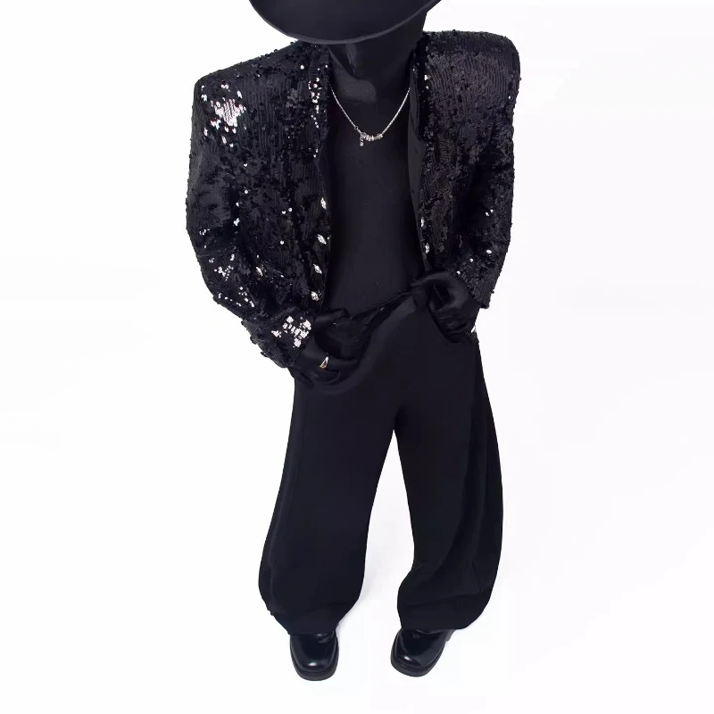 سترات رجالية جديدة لخريف 2025 مُزينة بالترتر اللامع سترات شخصية أنيقة مزدوجة الصدر وأكمام طويلة سترات فريدة وسيم للرجال