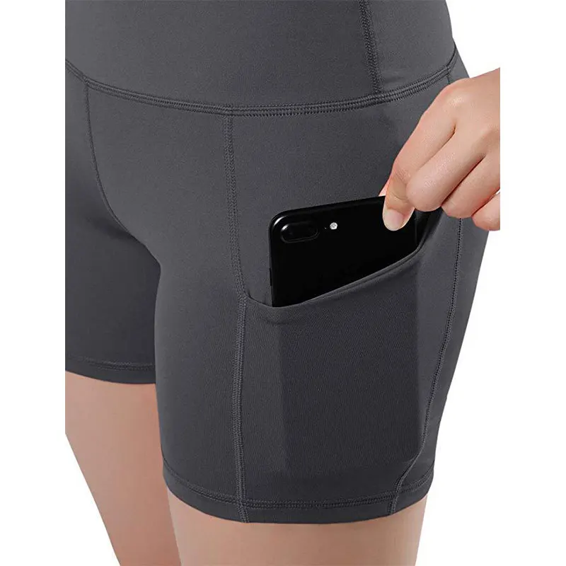 Pantalones cortos de cintura alta para mujer, pantalón corto de Yoga con bolsillo para entrenamiento, correr, Fitness, deportes atléticos, Leggings de Yoga