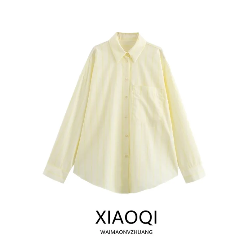 

Summer 2024 Women's Fashionable Long Sleeve Turn-down Collar Striped Silk Shirt Versatile Quality New Arrival Commute Style L...