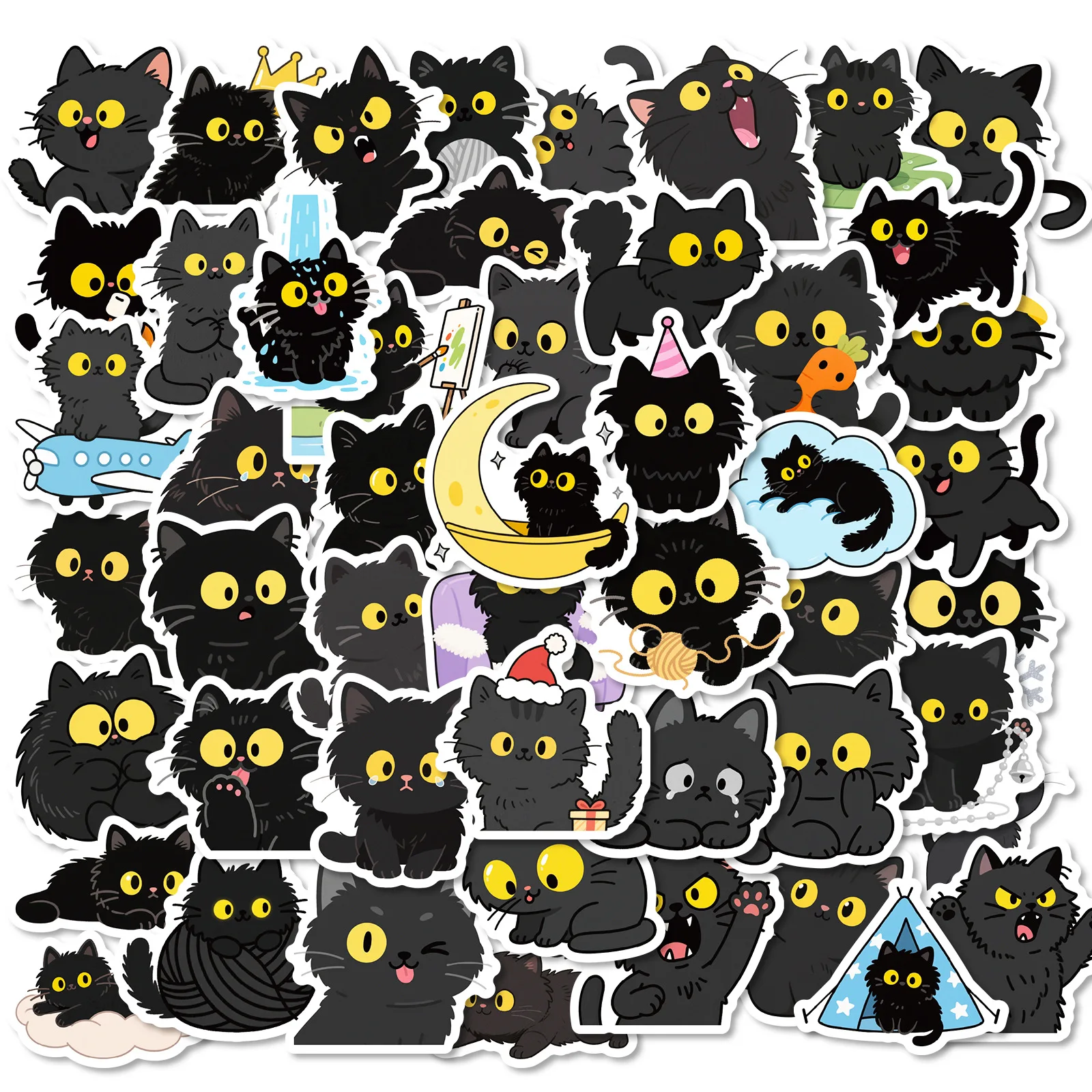 

50PCS Cute Cat Stickers Cartoon Black Cat Decals For Phone Laptop Suitcase Notebook Skateboard Waterproof Sticker